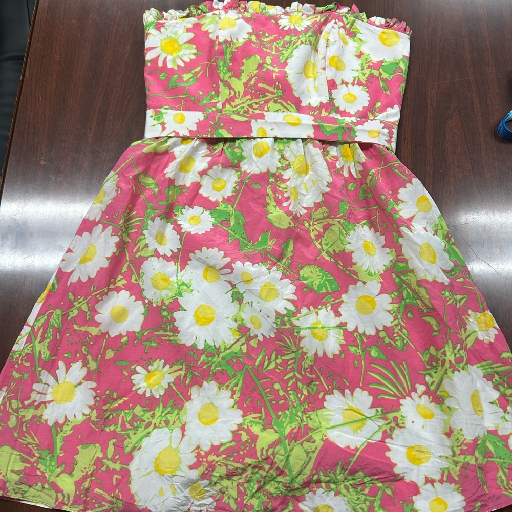 Lilly Pulitzer Briddie Strapless Silk‎ Blend Mini Floral Dress Size 8 Daisy Pink
